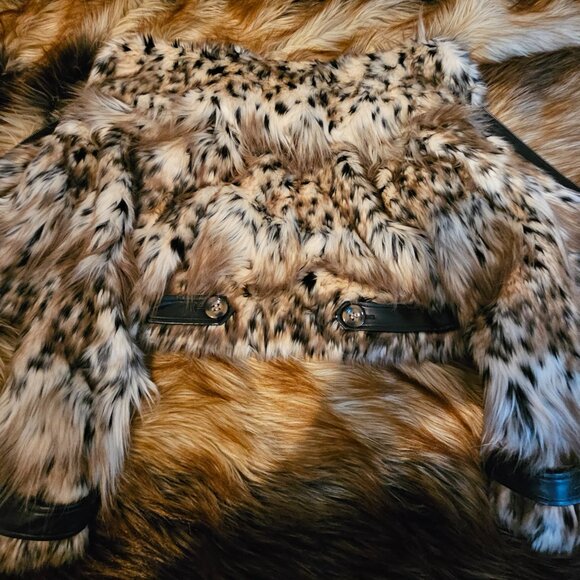 Majorelle S Faux Cheetah Fur Coat Faux Leather Accents Zippered Wildcat Soft - Picture 3 of 8